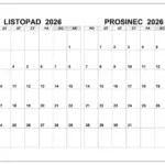Kalendář listopad, prosinec 2026 Kalendář listopad prosinec 2026